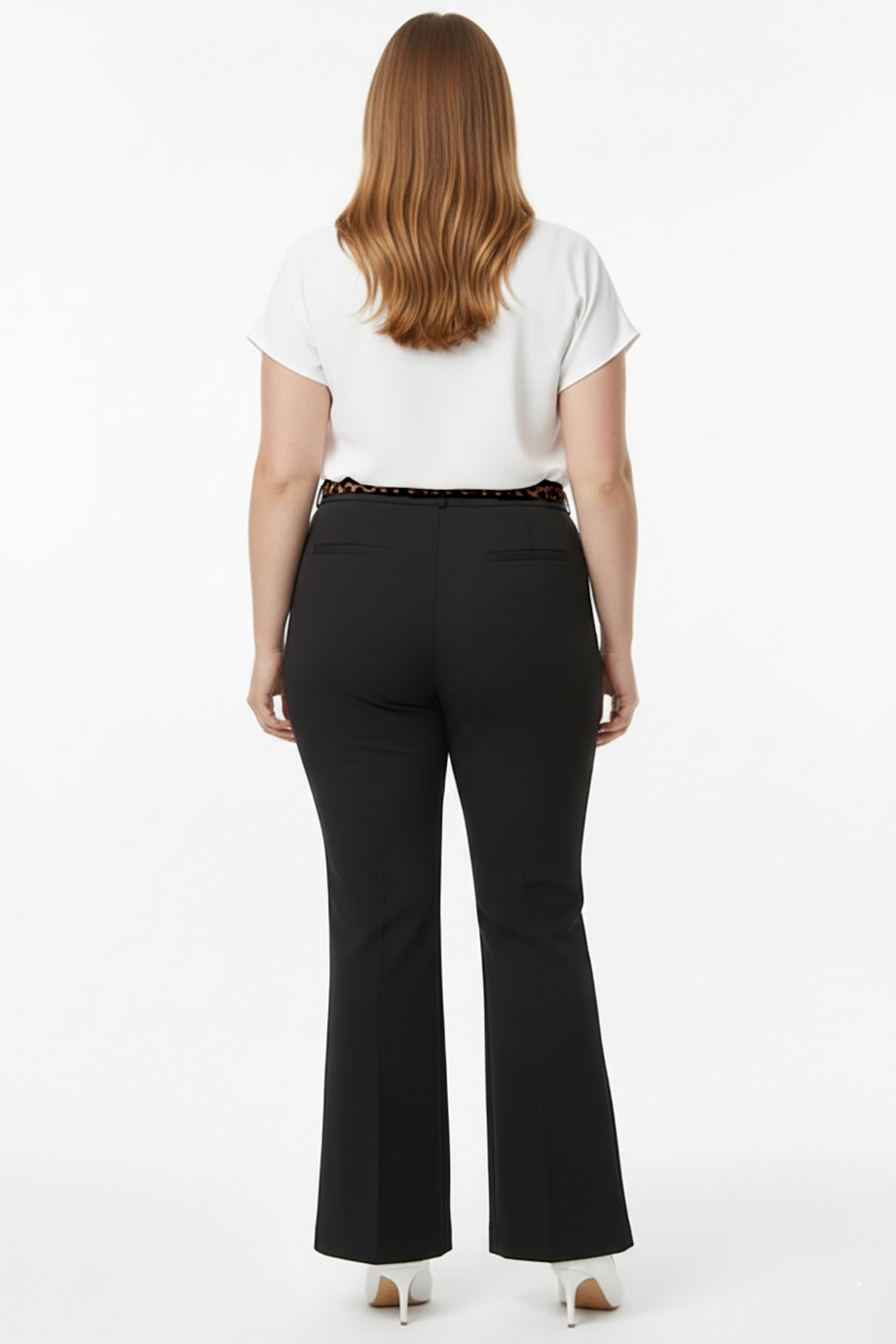 Leopelle Kadın Leopar Kemerli İspanyol Paça Pantolon Siyah