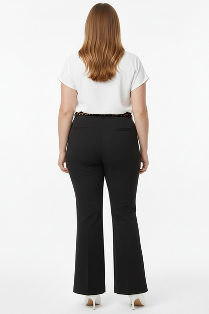 Leopelle Kadın Leopar Kemerli İspanyol Paça Pantolon Siyah