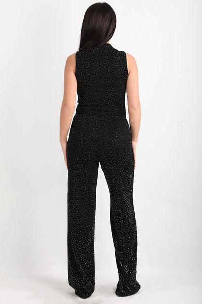 Glimflow Kadın Simli Bol Paça Pantolon Siyah