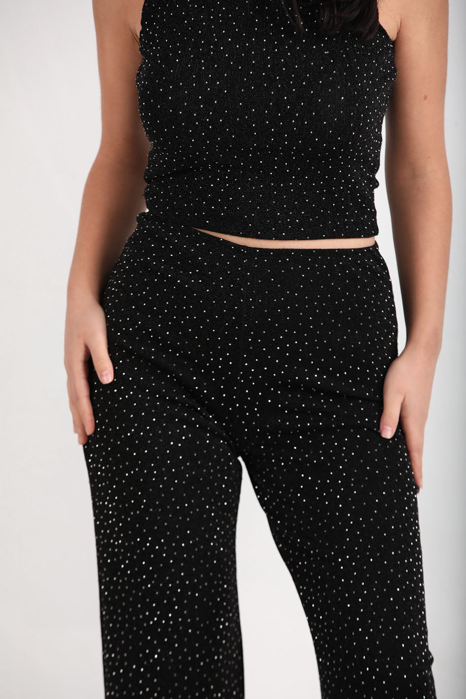 Glimflow Kadın Simli Bol Paça Pantolon Siyah