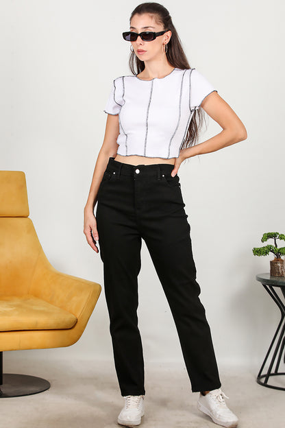 Kadın Mom Jeans Pantolon Siyah