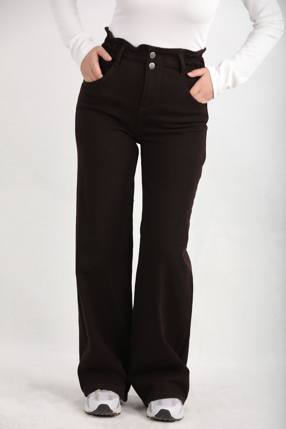 Brownflow Kadın Bol Paça Kot Pantolon Kahverengi