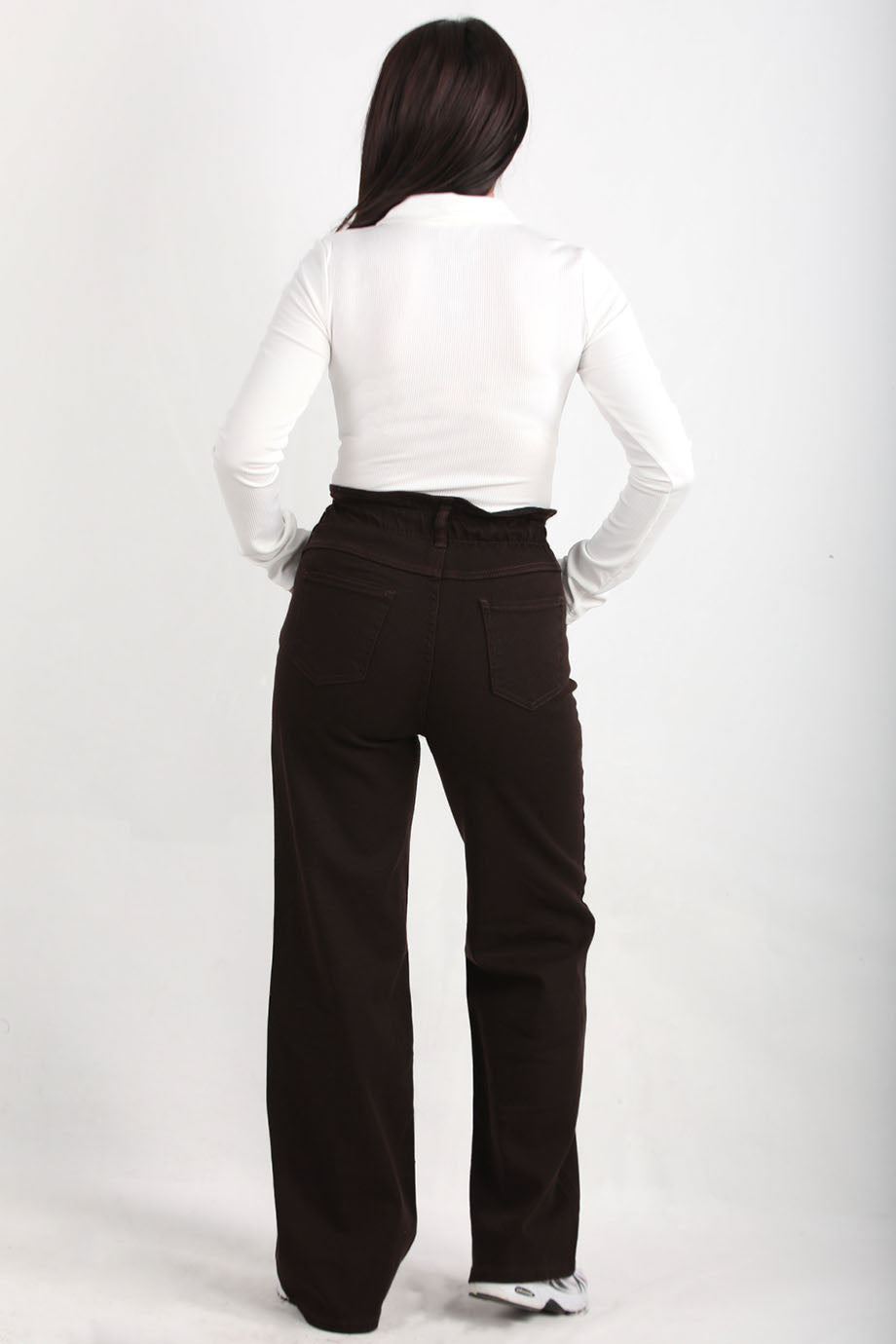 Brownflow Kadın Bol Paça Kot Pantolon Kahverengi