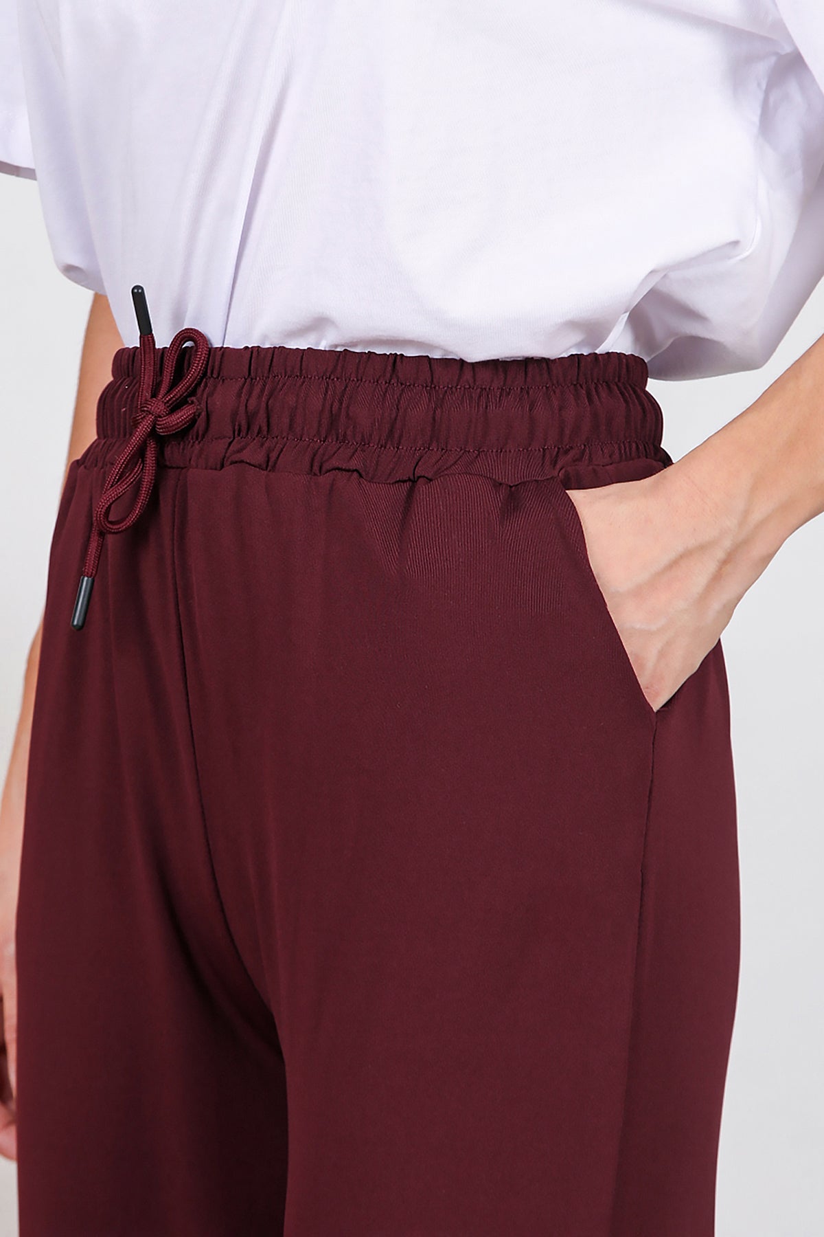Kadın Yırtmaçlı Bol Paça Pantolon Bordo