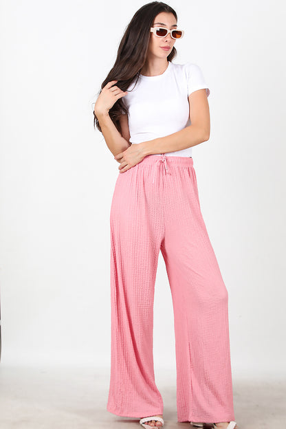Kadın Bol Paça Bürümcük Pantolon Pembe