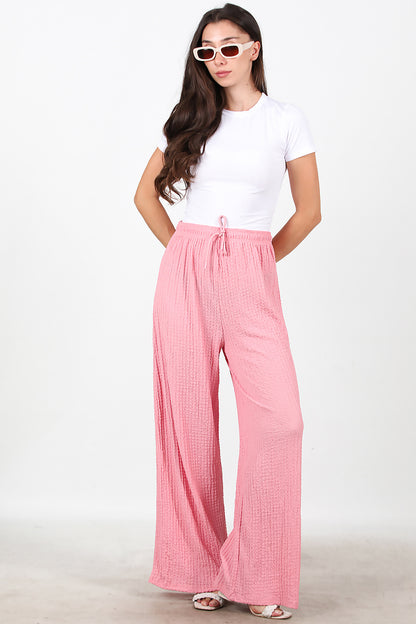Kadın Bol Paça Bürümcük Pantolon Pembe