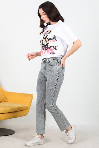 Kadın Crop Jeans Kot Pantolon Antrasit