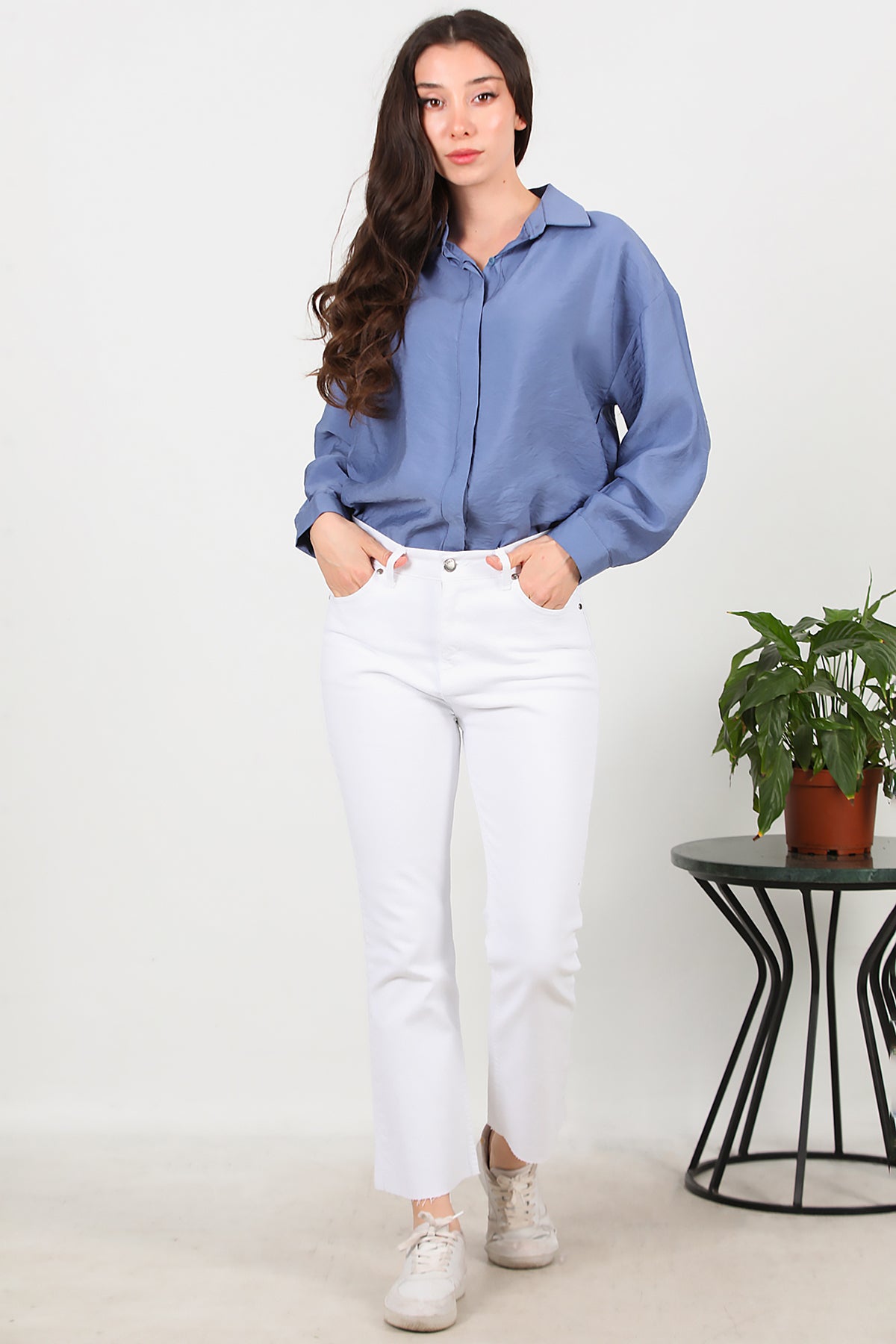 Kadın Crop Jeans Kot Pantolon Beyaz