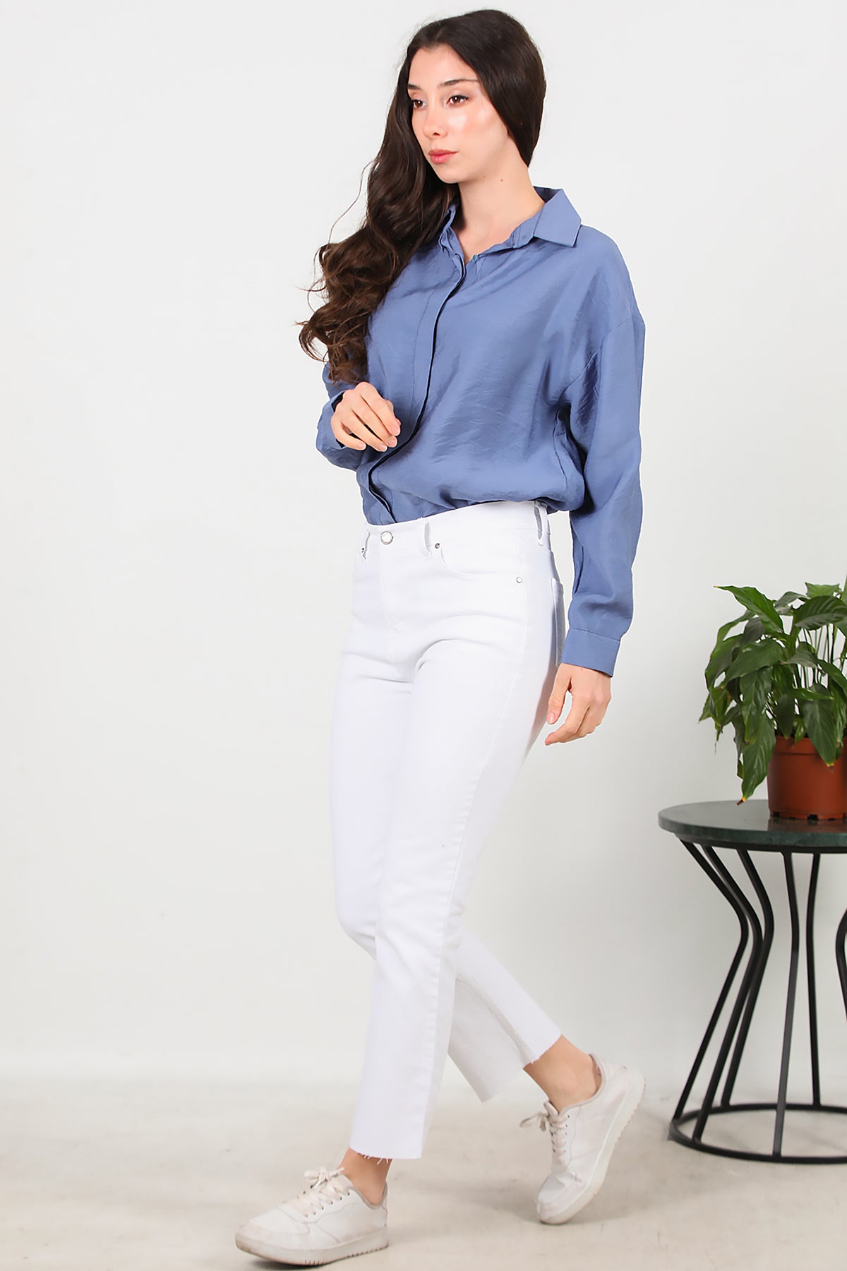 Kadın Crop Jeans Kot Pantolon Beyaz