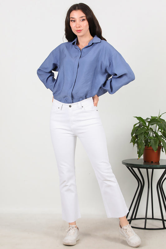 Kadın Crop Jeans Kot Pantolon Beyaz