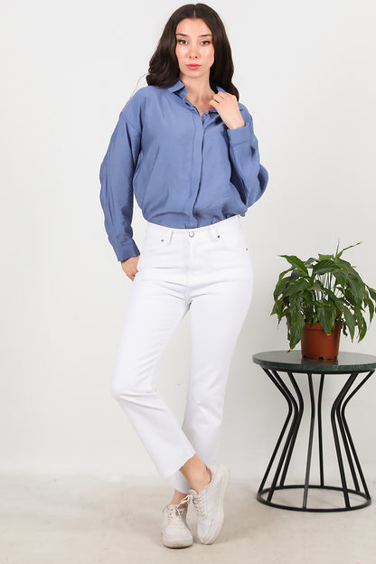 Kadın Crop Jeans Kot Pantolon Beyaz