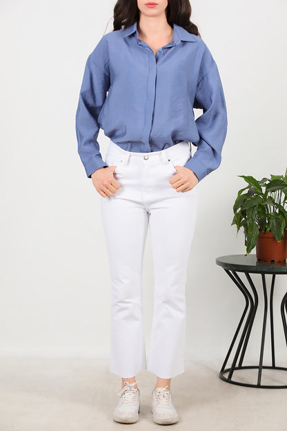 Kadın Crop Jeans Kot Pantolon Beyaz