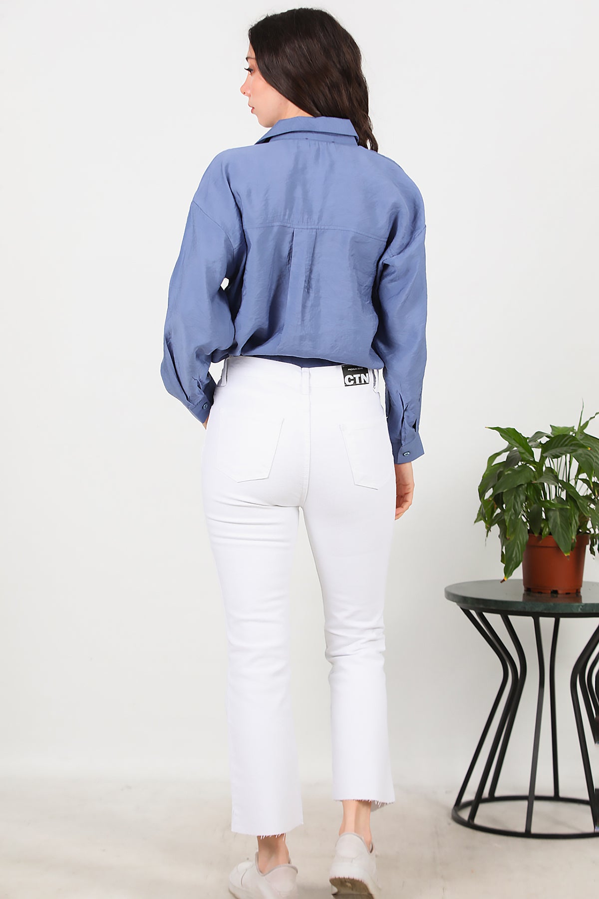 Kadın Crop Jeans Kot Pantolon Beyaz