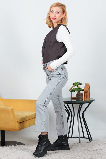 Kadın Crop Jeans Kot Pantolon Gri