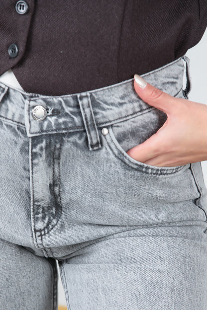 Kadın Crop Jeans Kot Pantolon Gri
