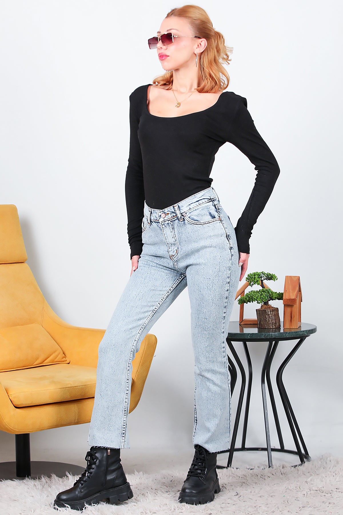 Kadın Crop Jeans Pantolon Kot