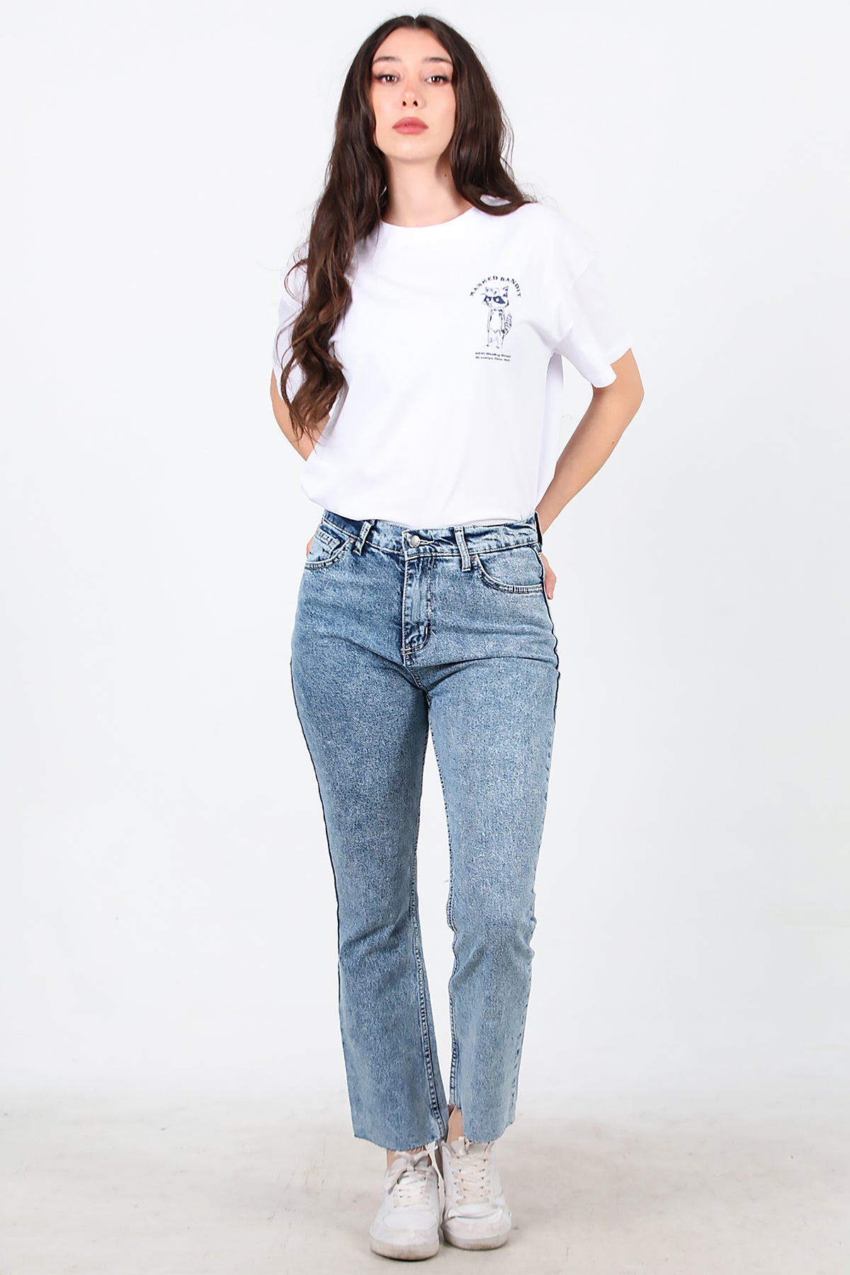 Kadın Crop Jeans Kot Pantolon Mavi