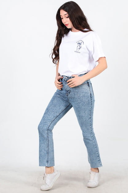 Kadın Crop Jeans Kot Pantolon Mavi