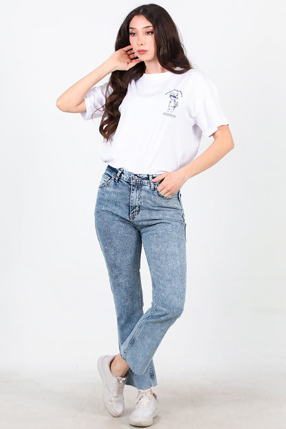 Kadın Crop Jeans Kot Pantolon Mavi