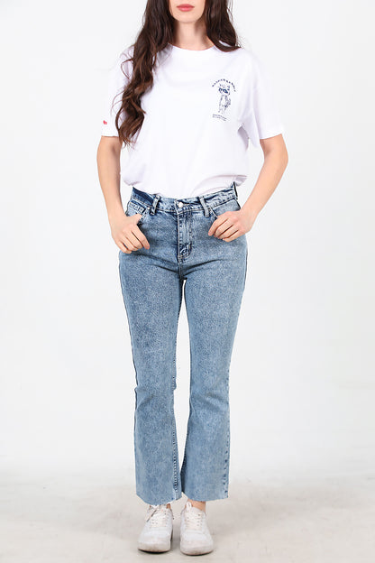 Kadın Crop Jeans Kot Pantolon Mavi