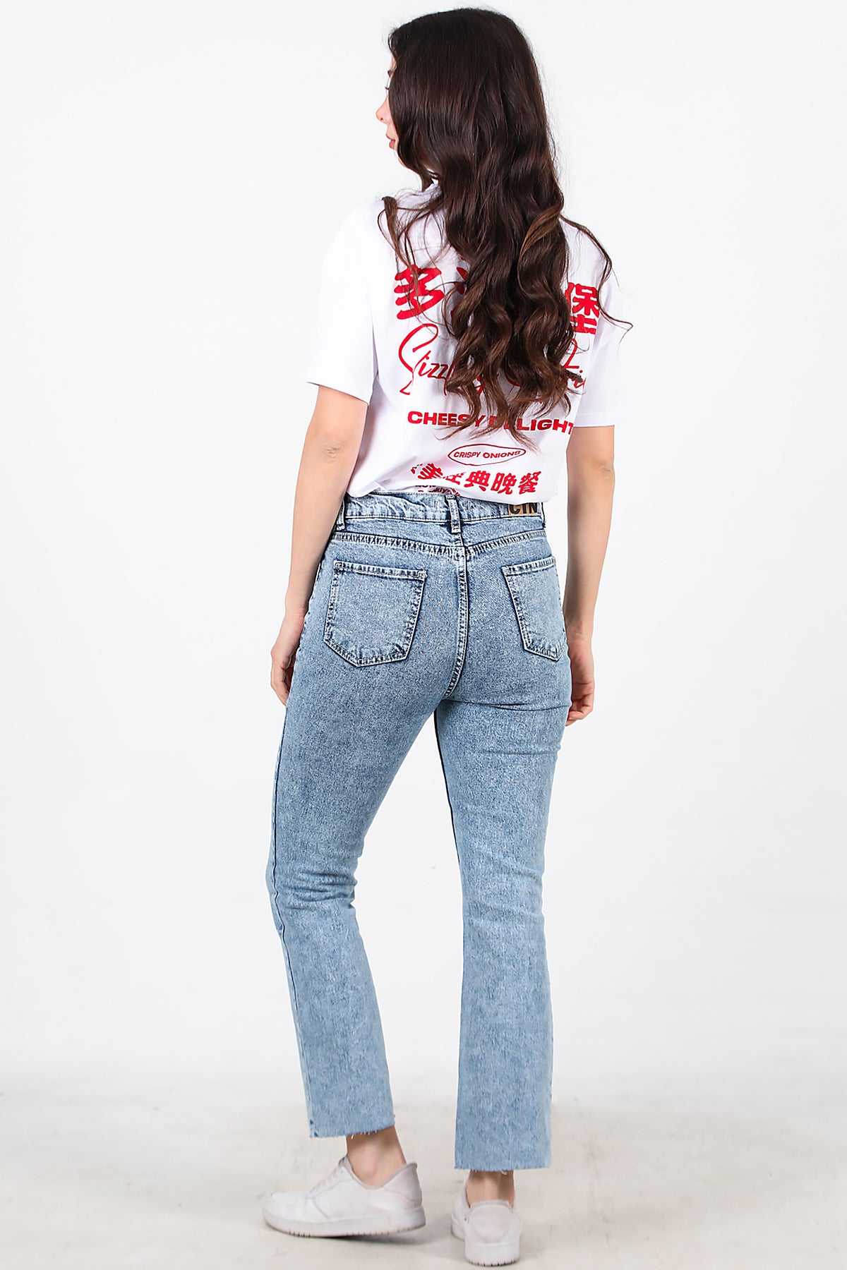 Kadın Crop Jeans Kot Pantolon Mavi