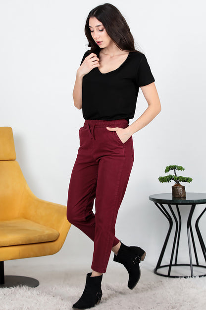 Kadın Bel Lastikli Esnek Kumaş Pantolon Bordo