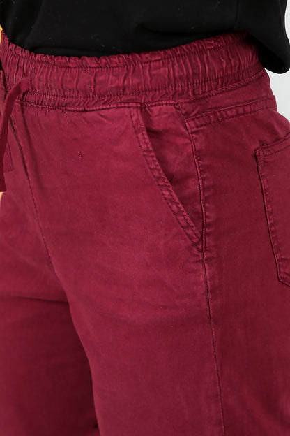 Kadın Bel Lastikli Esnek Kumaş Pantolon Bordo