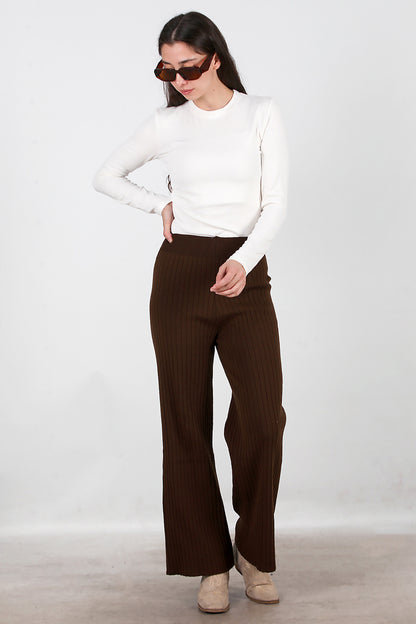 Kadın Kalın Fitilli Triko Pantolon Kahverengi