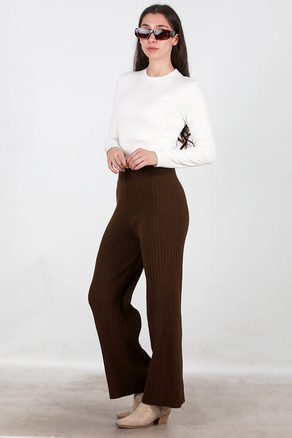 Kadın Kalın Fitilli Triko Pantolon Kahverengi