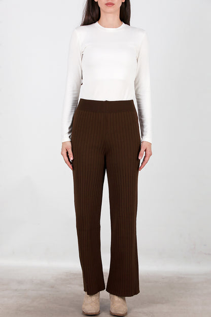 Kadın Kalın Fitilli Triko Pantolon Kahverengi