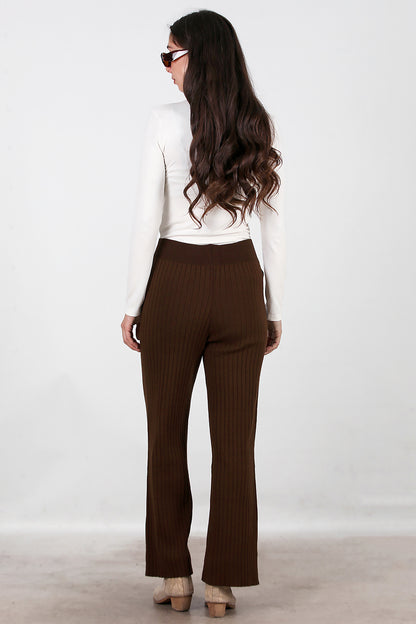 Kadın Kalın Fitilli Triko Pantolon Kahverengi