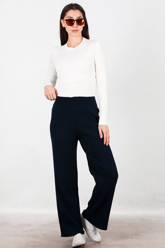 Kadın Kalın Fitilli Triko Pantolon Lacivert