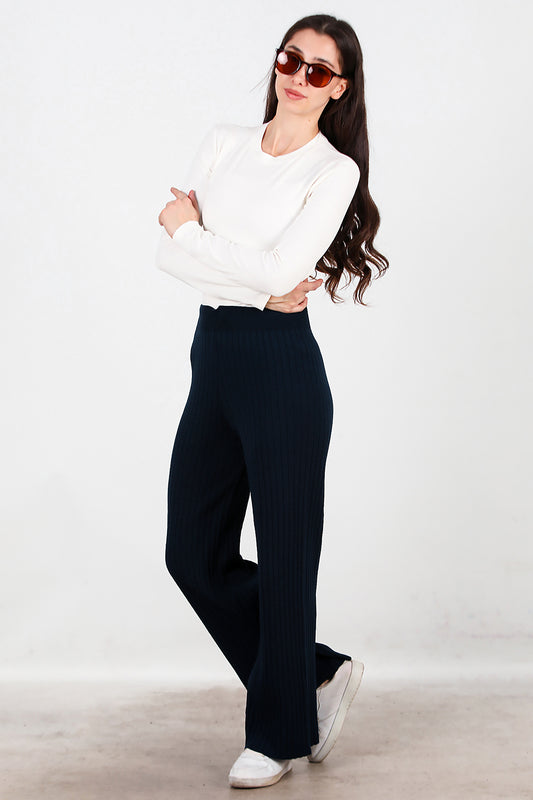 Kadın Kalın Fitilli Triko Pantolon Lacivert