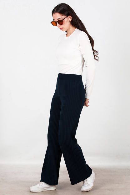 Kadın Kalın Fitilli Triko Pantolon Lacivert