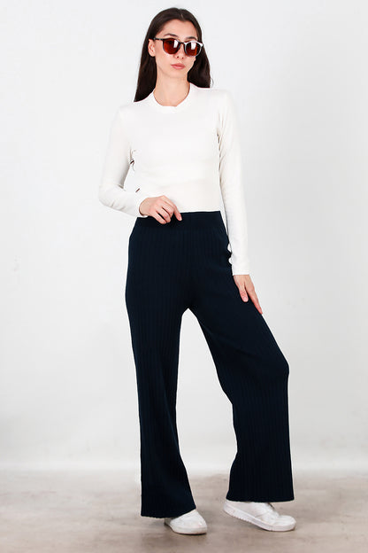 Kadın Kalın Fitilli Triko Pantolon Lacivert