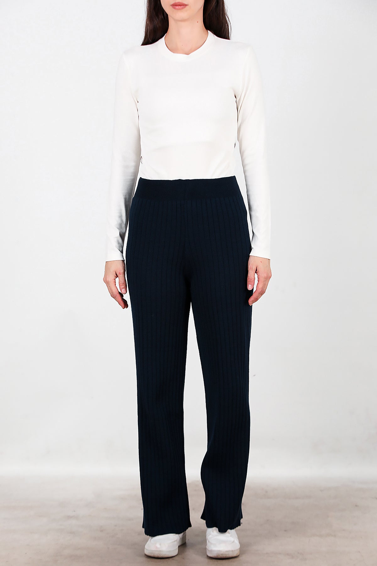 Kadın Kalın Fitilli Triko Pantolon Lacivert