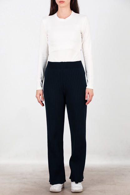 Kadın Kalın Fitilli Triko Pantolon Lacivert