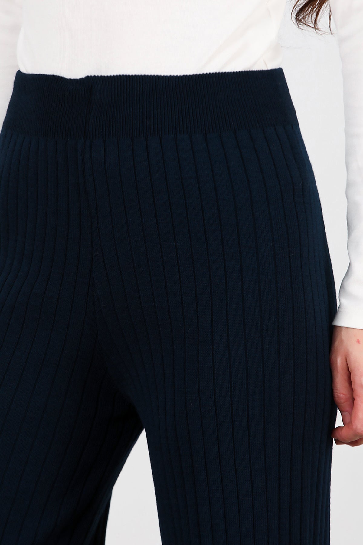 Kadın Kalın Fitilli Triko Pantolon Lacivert