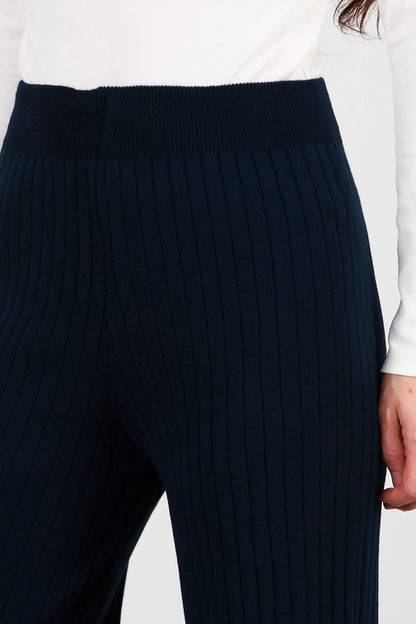 Kadın Kalın Fitilli Triko Pantolon Lacivert