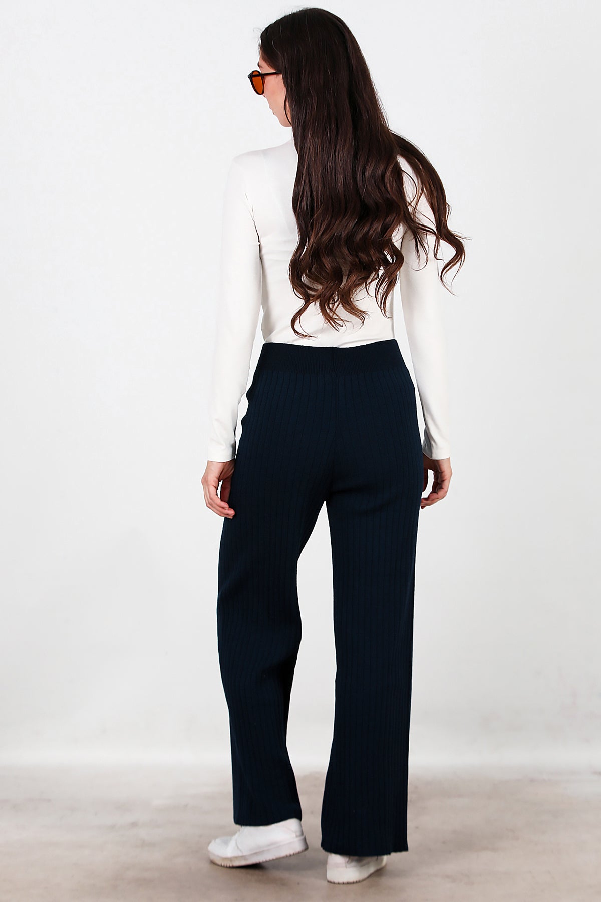 Kadın Kalın Fitilli Triko Pantolon Lacivert