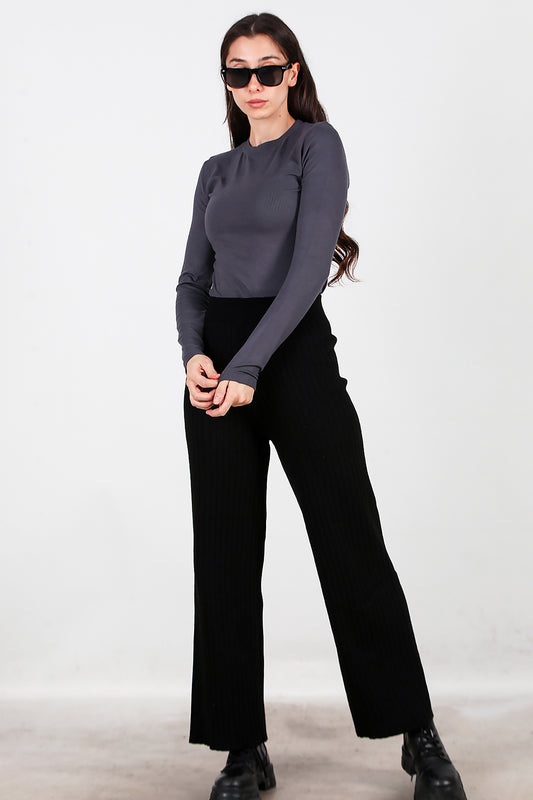 Kadın Kalın Fitilli Triko Pantolon Siyah