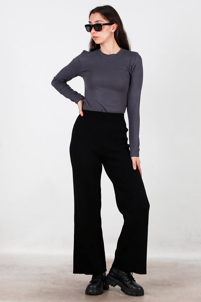 Kadın Kalın Fitilli Triko Pantolon Siyah