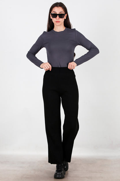 Kadın Kalın Fitilli Triko Pantolon Siyah