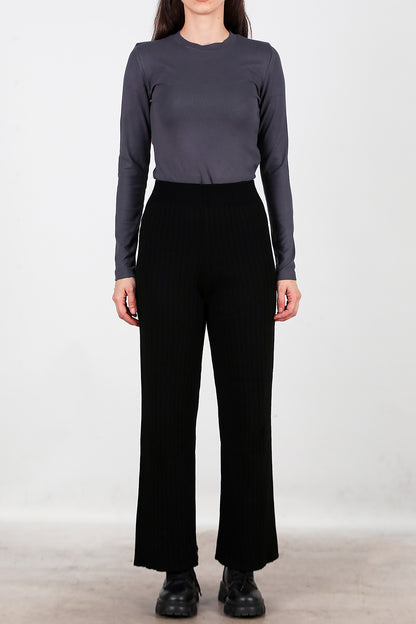 Kadın Kalın Fitilli Triko Pantolon Siyah