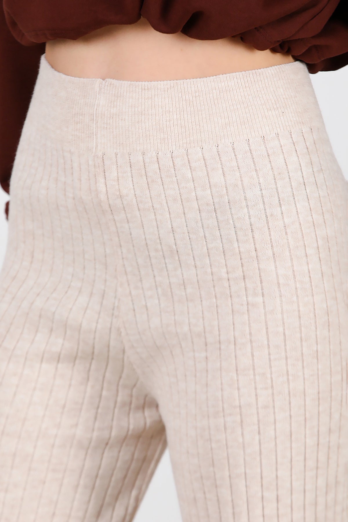 Kadın Kalın Fitilli Triko Pantolon Taş