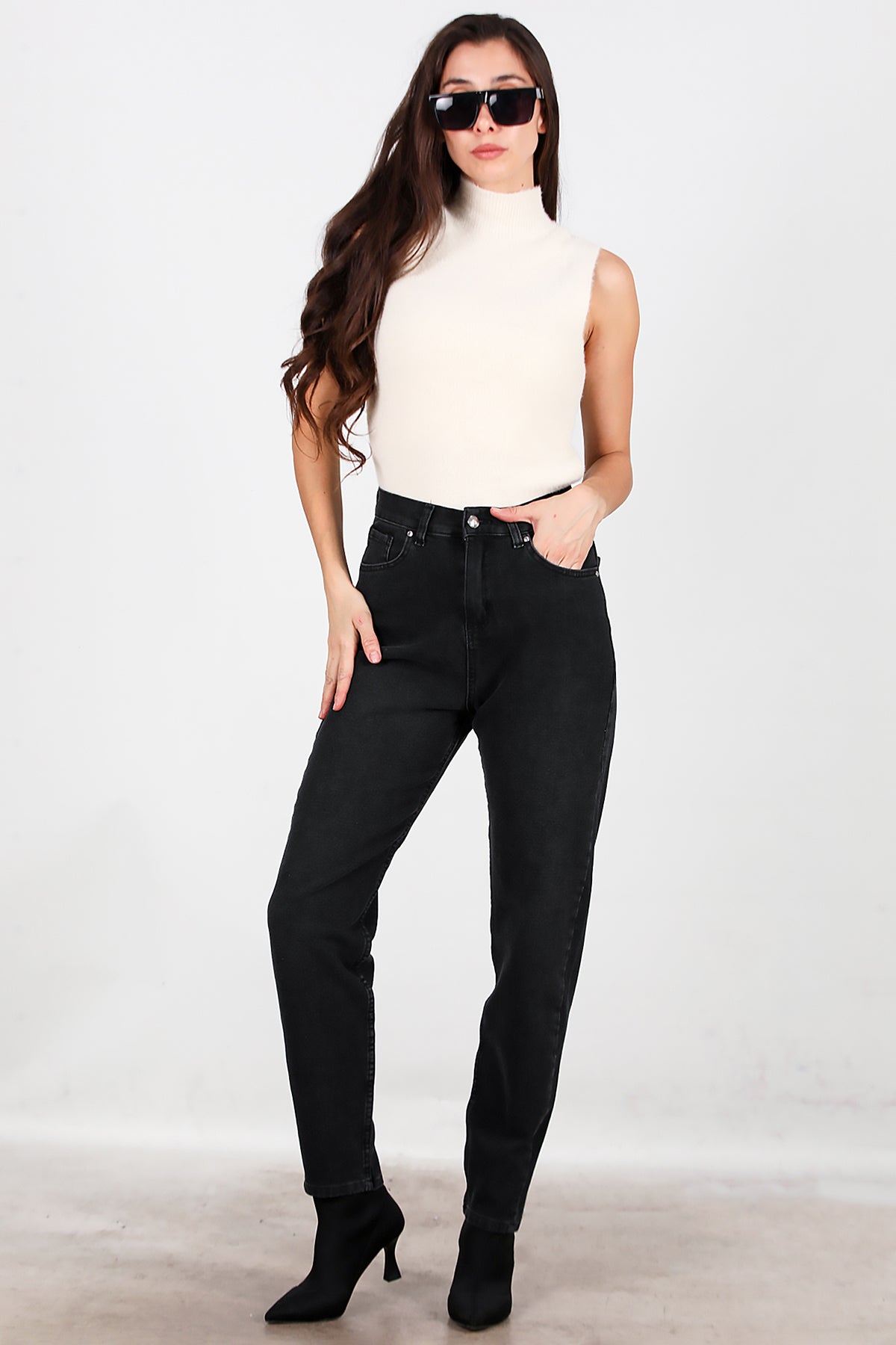 Kadın Mom Jeans Pantolon Siyah