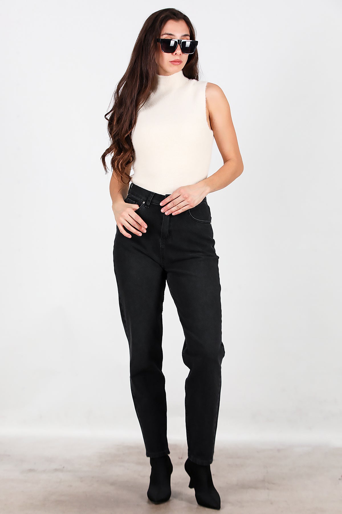 Kadın Mom Jeans Pantolon Siyah