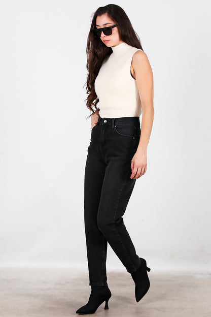 Kadın Mom Jeans Pantolon Siyah