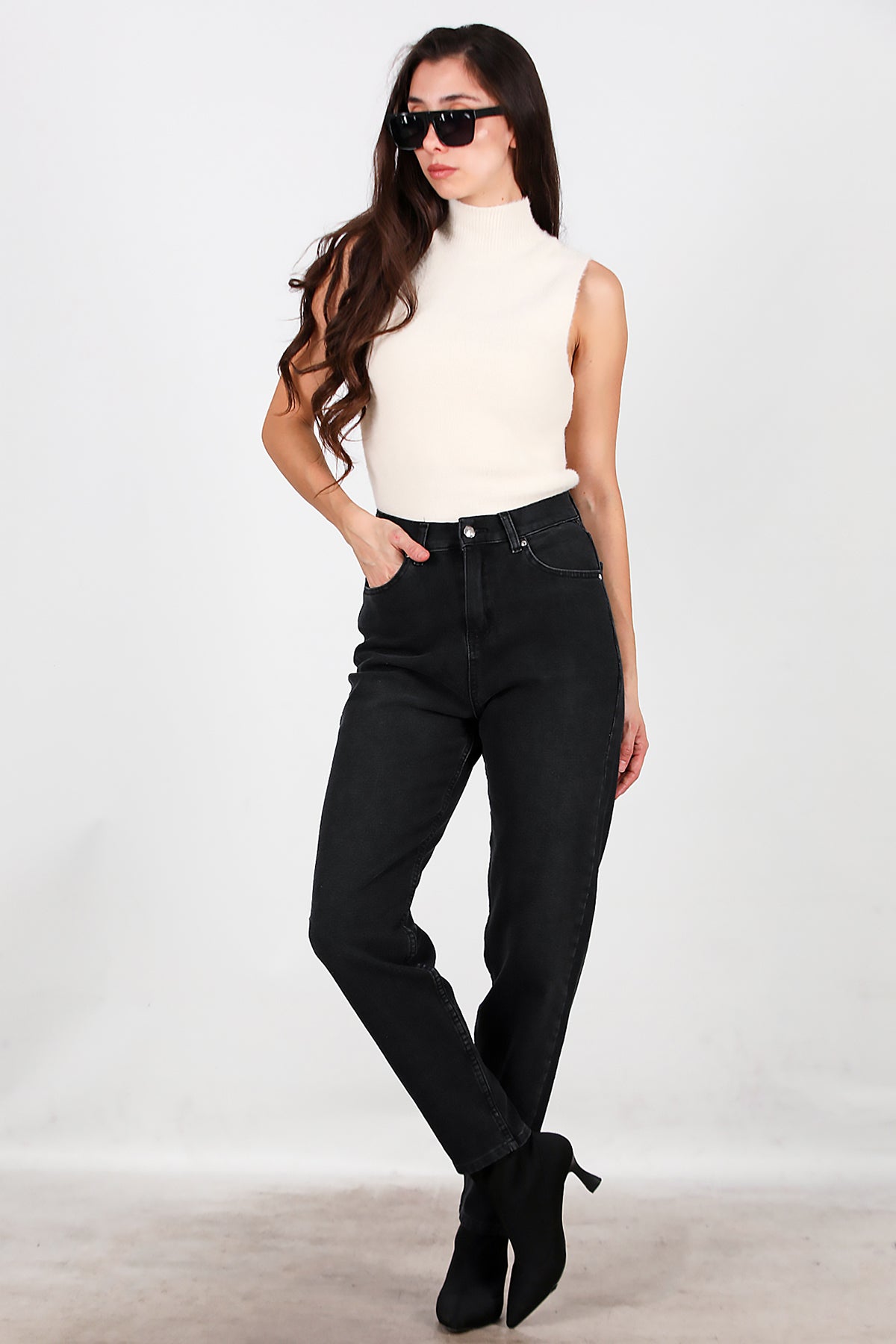 Kadın Mom Jeans Pantolon Siyah