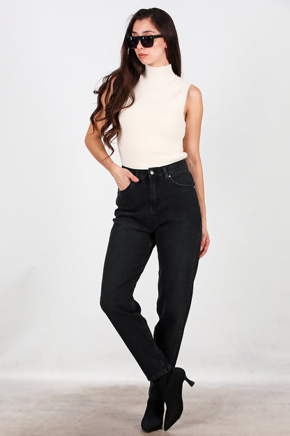 Kadın Mom Jeans Pantolon Siyah